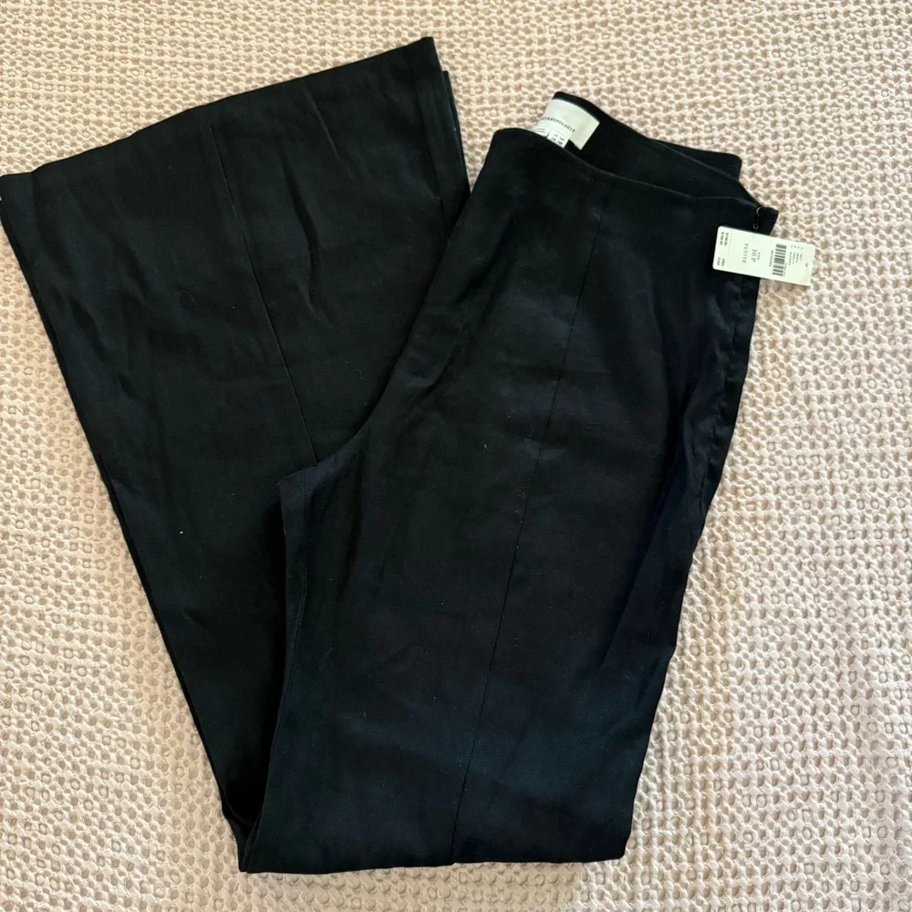Anthropologie High-Rise Flare Linen Pants Black 10P | NWT $138 Trousers - Picture 3 of 11